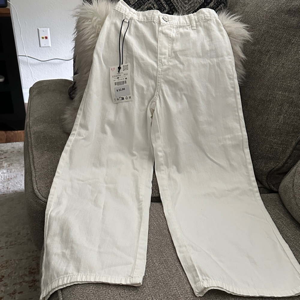 Zara White Wide-Leg Pants for girls